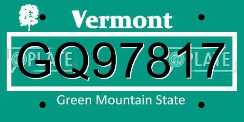 GQ97817 Vermont License Plate