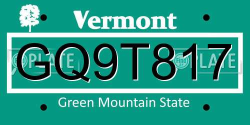GQ9T817 Vermont License Plate