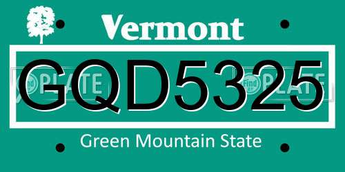 GQD5325 Vermont License Plate
