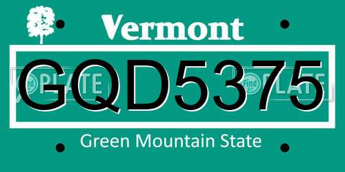GQD5375 Vermont License Plate
