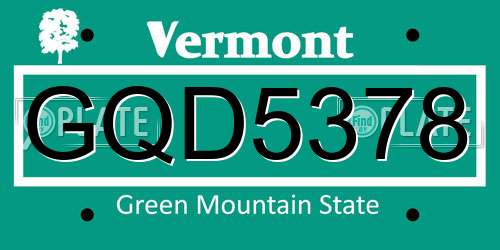 GQD5378 Vermont License Plate