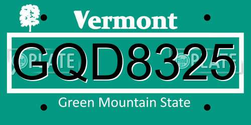 GQD8325 Vermont License Plate