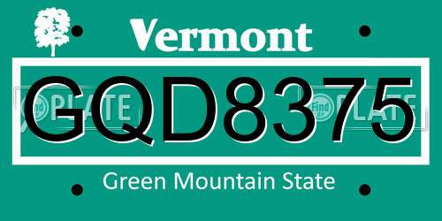 GQD8375 Vermont License Plate