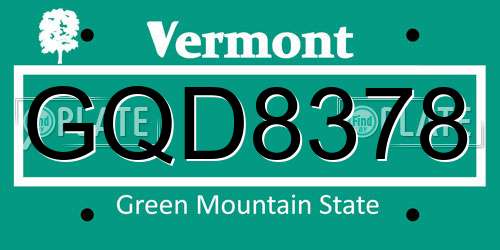 GQD8378 Vermont License Plate