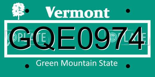 GQE0974 Vermont License Plate