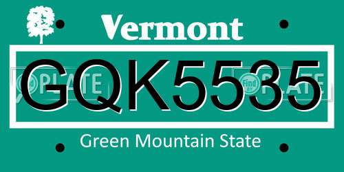 GQK5535 Vermont License Plate