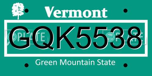 GQK5538 Vermont License Plate