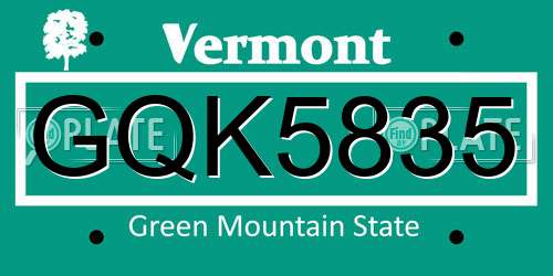 GQK5835 Vermont License Plate