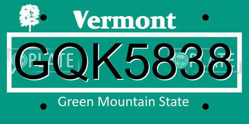 GQK5838 Vermont License Plate