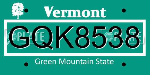 GQK8538 Vermont License Plate