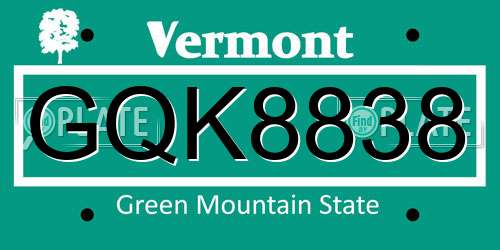 GQK8838 Vermont License Plate