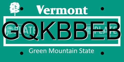 GQKBBEB Vermont License Plate