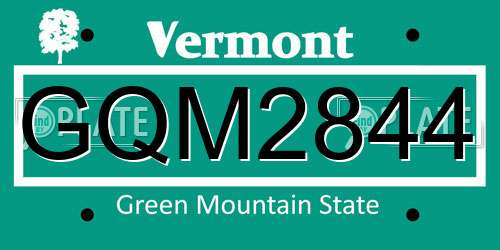 GQM2844 Vermont License Plate