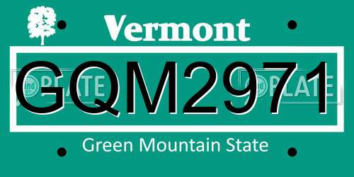 GQM2971 Vermont License Plate