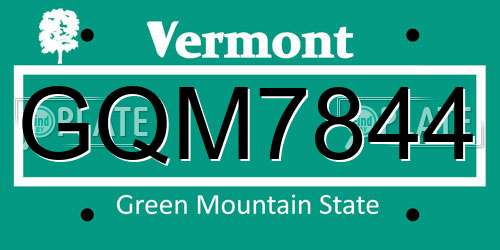 GQM7844 Vermont License Plate