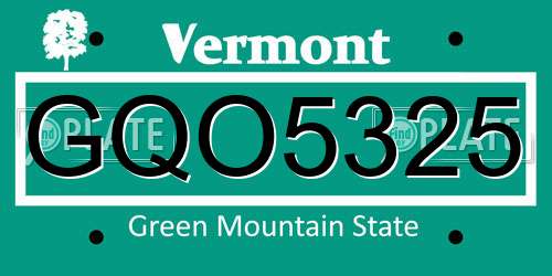 GQO5325 Vermont License Plate