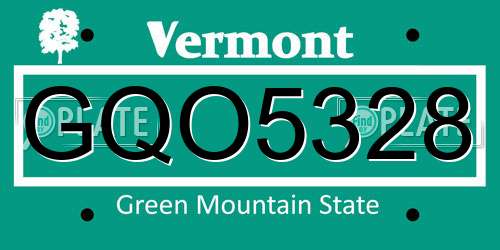GQO5328 Vermont License Plate