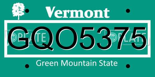 GQO5375 Vermont License Plate