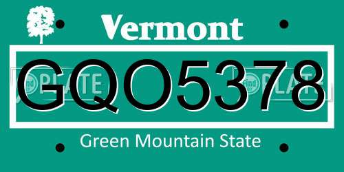 GQO5378 Vermont License Plate