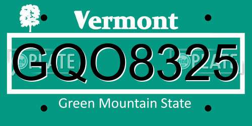 GQO8325 Vermont License Plate
