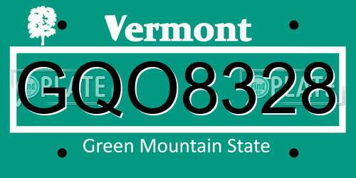 GQO8328 Vermont License Plate