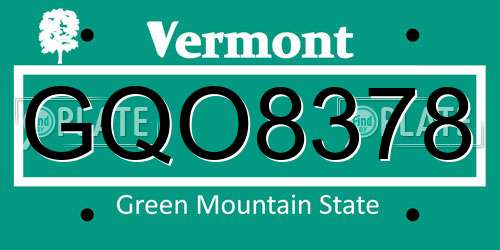 GQO8378 Vermont License Plate