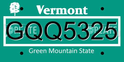 GQQ5325 Vermont License Plate