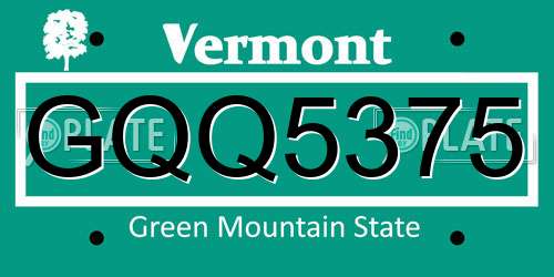 GQQ5375 Vermont License Plate