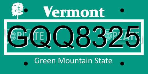 GQQ8325 Vermont License Plate