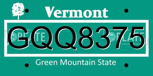 GQQ8375 Vermont License Plate