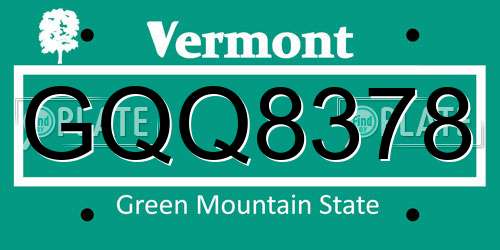GQQ8378 Vermont License Plate