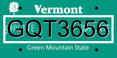 GQT3656 Vermont License Plate