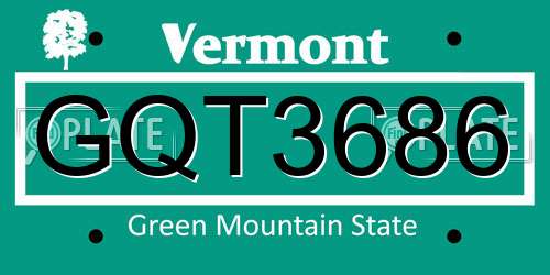 GQT3686 Vermont License Plate