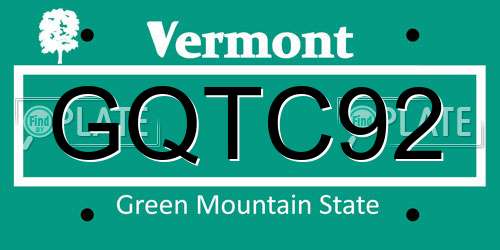 GQTC92 Vermont License Plate