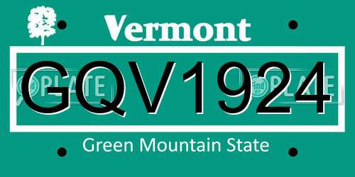 GQV1924 Vermont License Plate