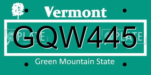 GQW445 Vermont License Plate