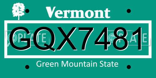 GQX7481 Vermont License Plate
