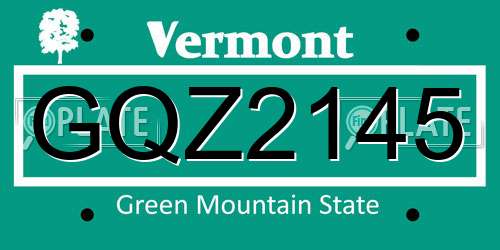 GQZ2145 Vermont License Plate