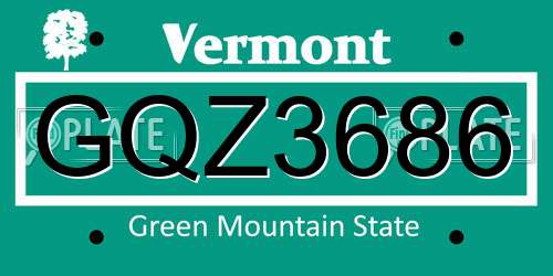 GQZ3686 Vermont License Plate