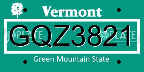 GQZ3821 Vermont License Plate