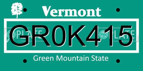 GR0K415 Vermont License Plate