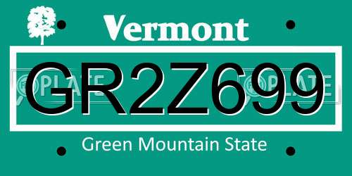 GR2Z699 Vermont License Plate