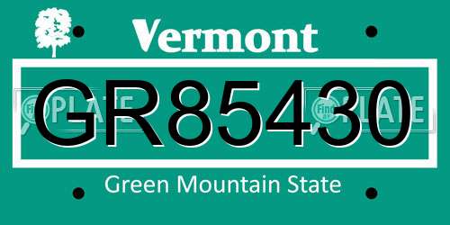 GR85430 Vermont License Plate