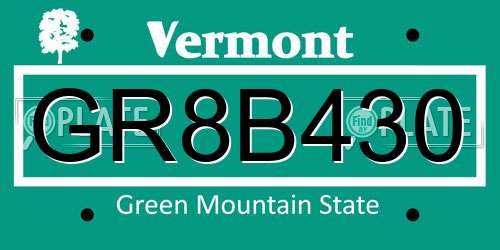 GR8B430 Vermont License Plate