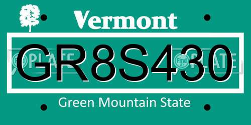 GR8S430 Vermont License Plate