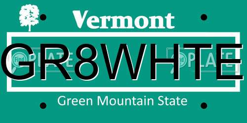 GR8WHTE Vermont License Plate