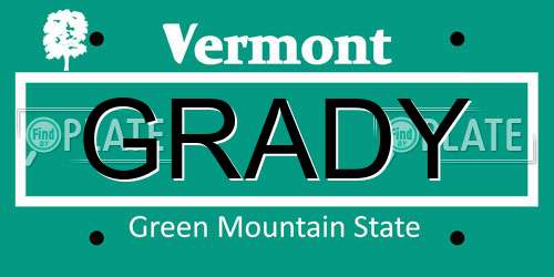 GRADY Vermont License Plate