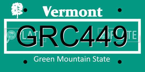GRC449 Vermont License Plate
