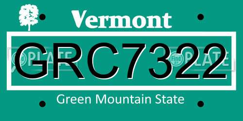 GRC7322 Vermont License Plate