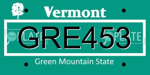 GRE453 Vermont License Plate